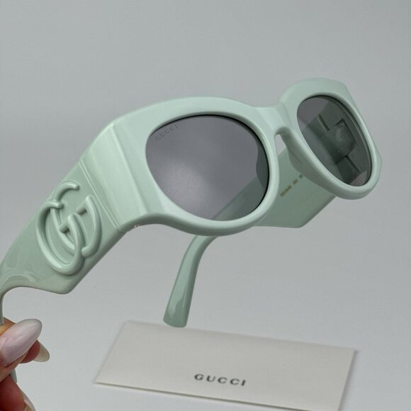 Gucci GG1544S 003 BRAND NEW Sunglasses Green Grey Unisex Oval - Picture 6 of 11